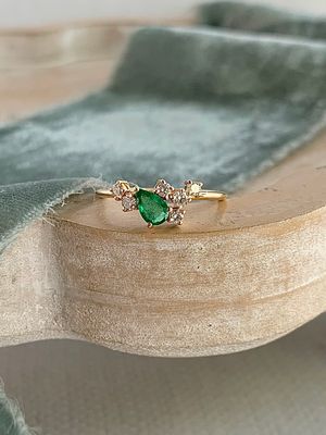 Emerald Pear Cut Diamond Accent 18k Yellow Gold Ring