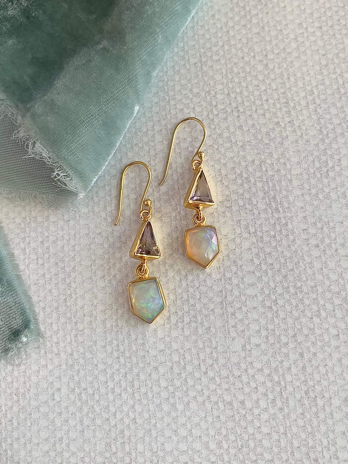 Radiant Opal & Amethyst Gold Vermeil Earrings