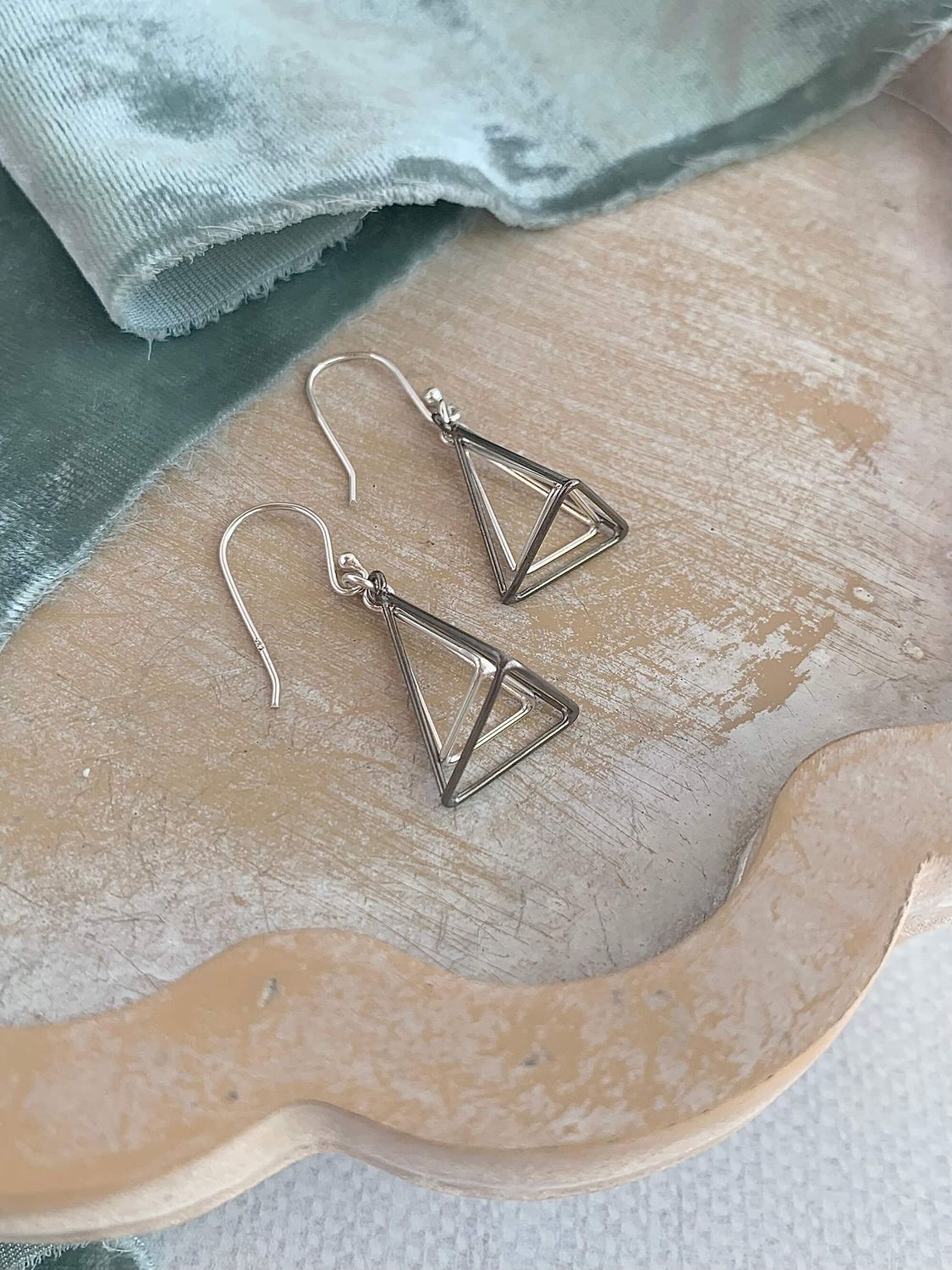Double Pyramid Silver Earrings