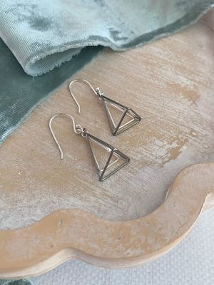 Double Pyramid Silver Earrings