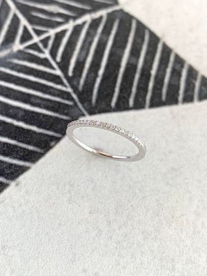 French Set Diamond 14k White Gold Wedding Band