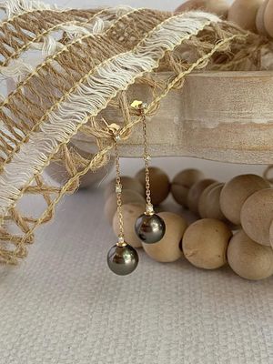 Tahitian Black Pearl & Diamond 14k Yellow Gold Earrings