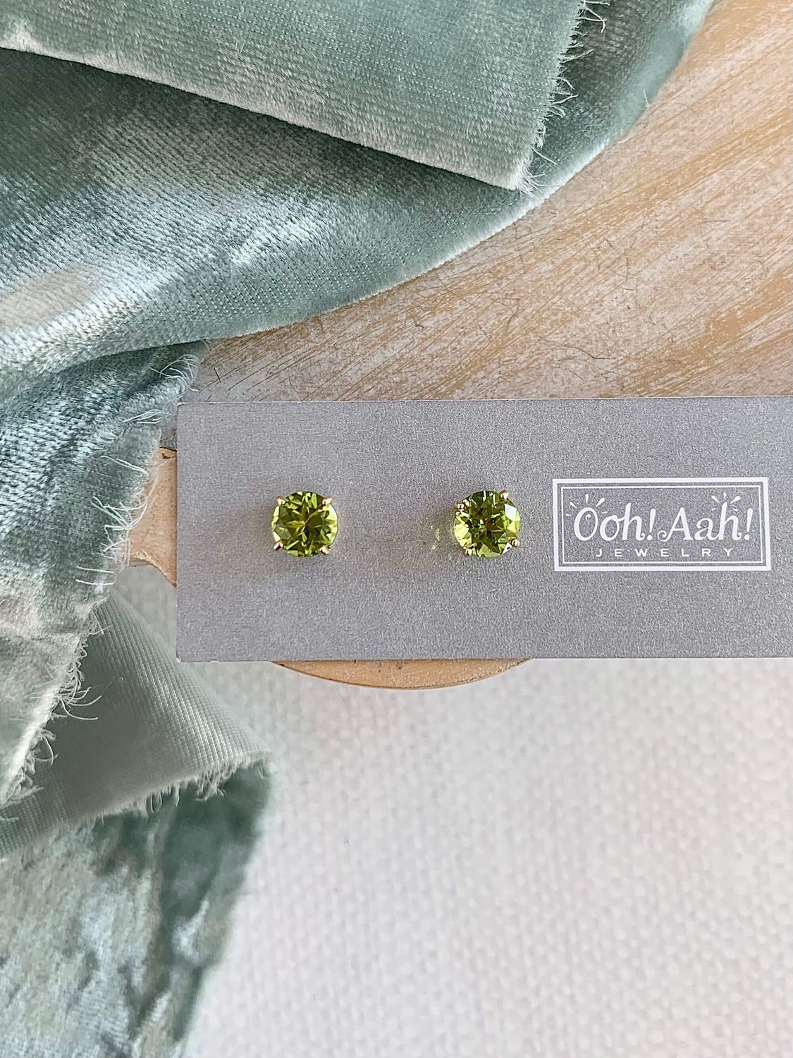 Vivid Green Peridot 14k Yellow Gold Stud Earrings