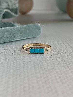 Square Turquoise Diamond 18k Yellow Gold Ring