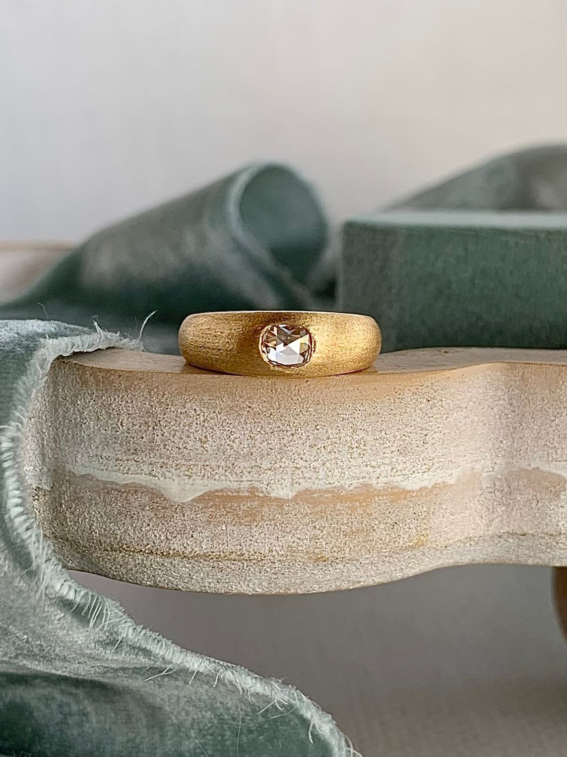 Yarrow .31 Carat Rose Cut Diamond 18k Brushed Yellow Gold Domed Engagement Ring