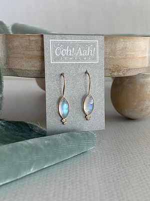 Luminous Rainbow Moonstone Diamond 14k Yellow Gold Earrings