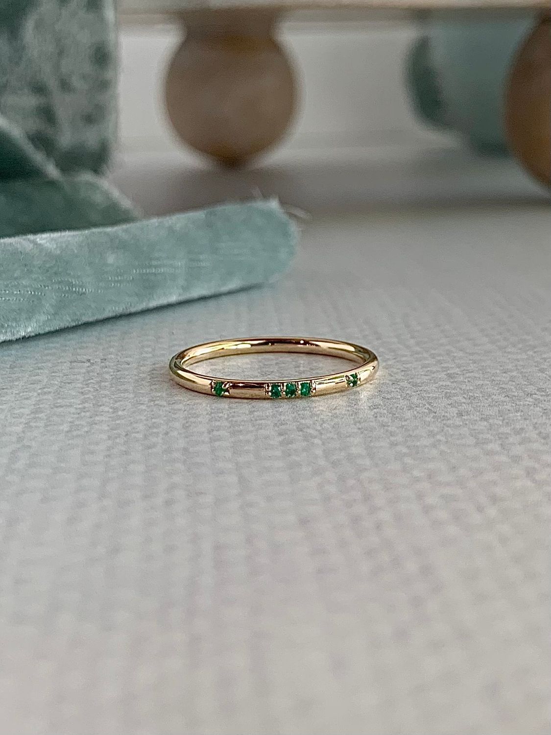 Scattered Emerald 14k Yellow Gold Stack Ring