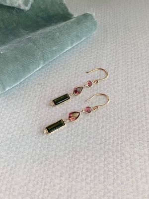 Glowing Mixed Tourmaline 14k Yellow Gold Earrings