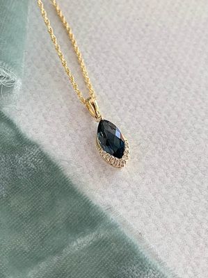Marquise London Blue Topaz Diamond 14k Yellow Gold Necklace
