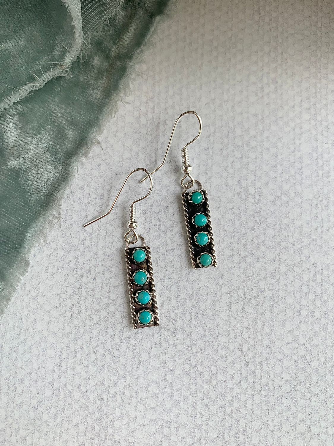Minimalist turquoise and silver bar earring