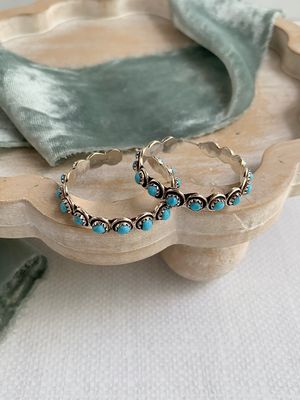 Large Turquoise Silver Hand made Hoop