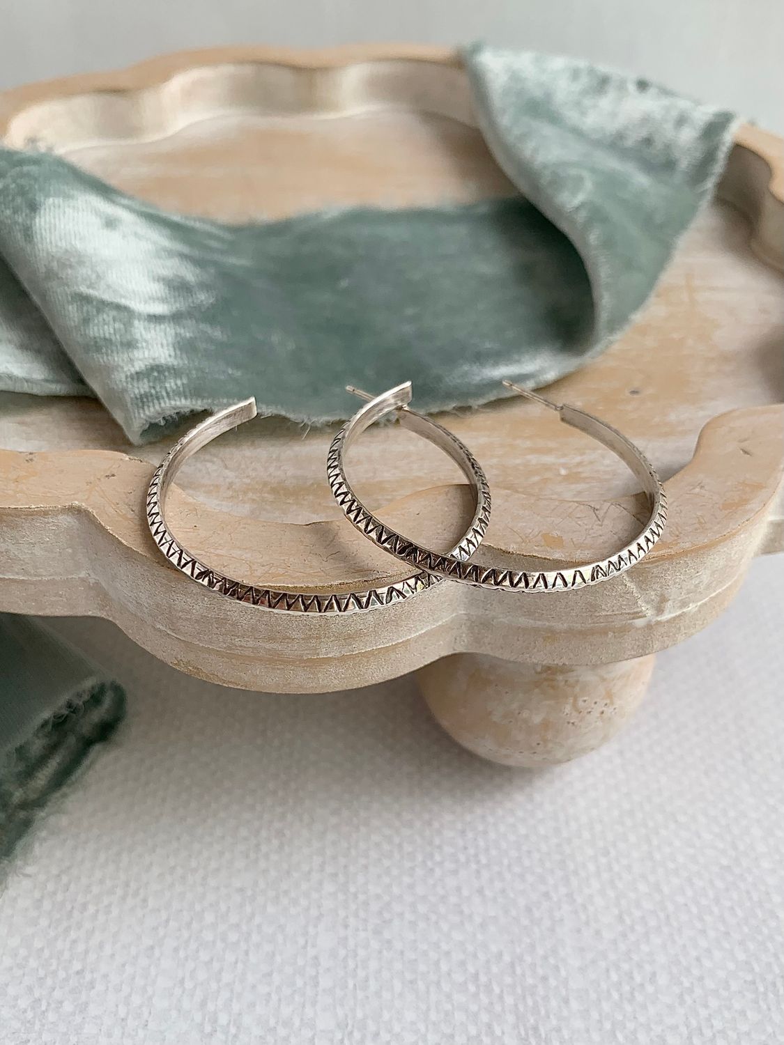 hand stamped silver hoop