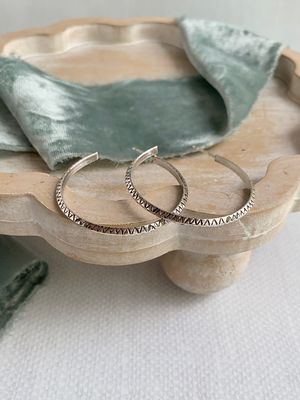 hand stamped silver hoop