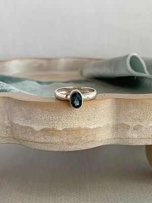 Full Bezel Oval London Blue Topaz Silver Stacker Ring