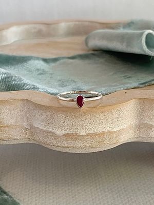 Pear Ruby Silver Stack Ring