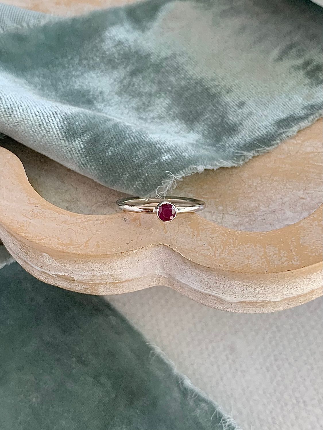 Round Ruby Silver Stack Ring