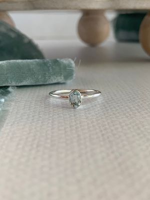 Oval Aquamarine Silver Stack Ring