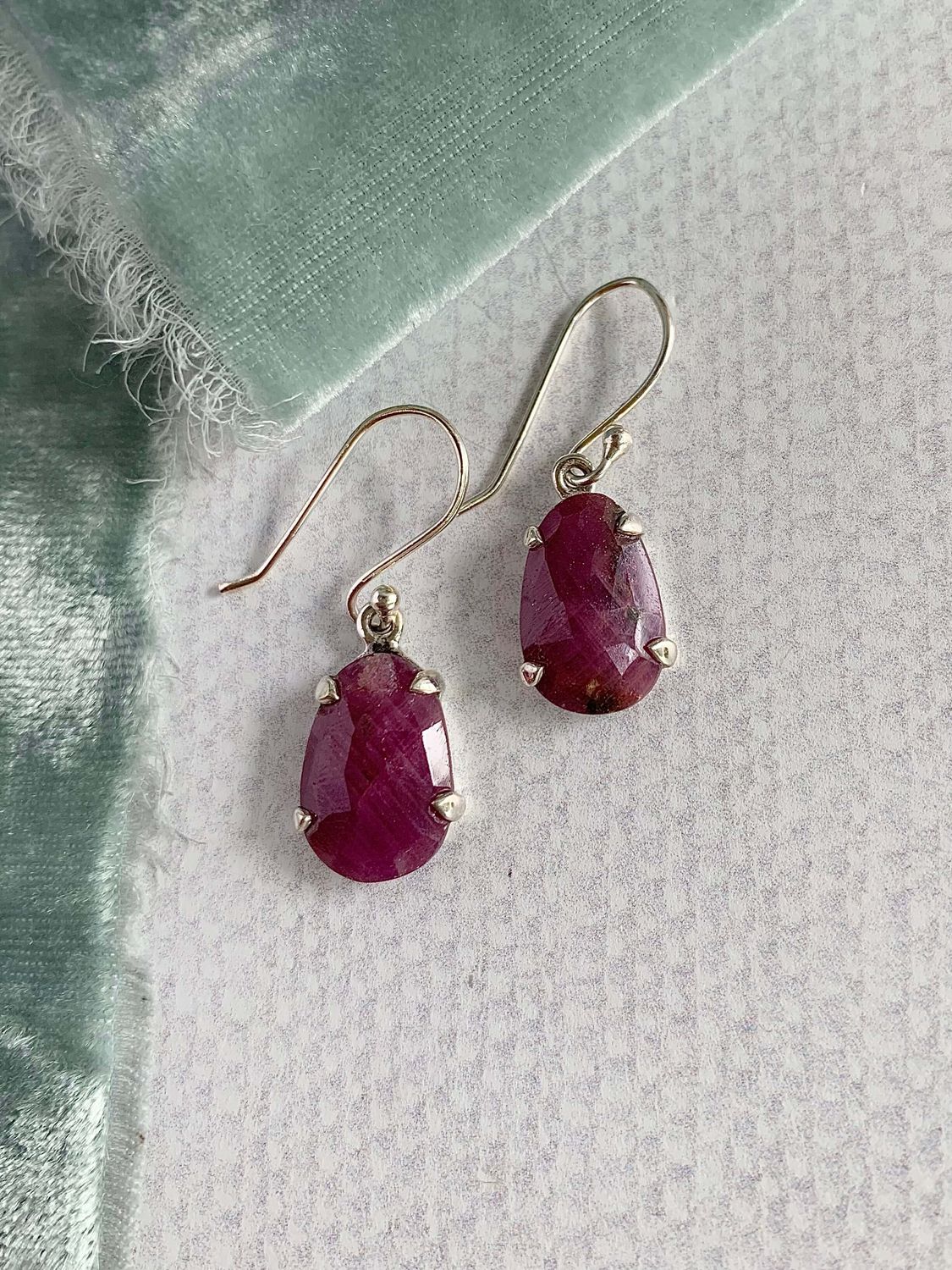 Faceted Rough Ruby Silver EArring
