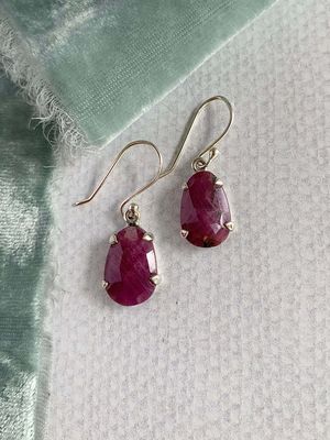 Faceted Rough Ruby Silver EArring