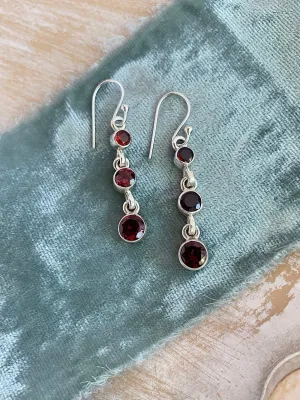 Garnet Trio Silver Earring