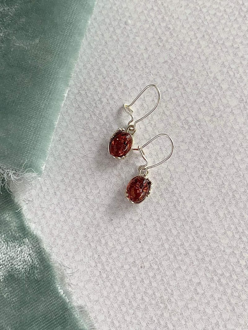 Dainty Amber Silver Earrings