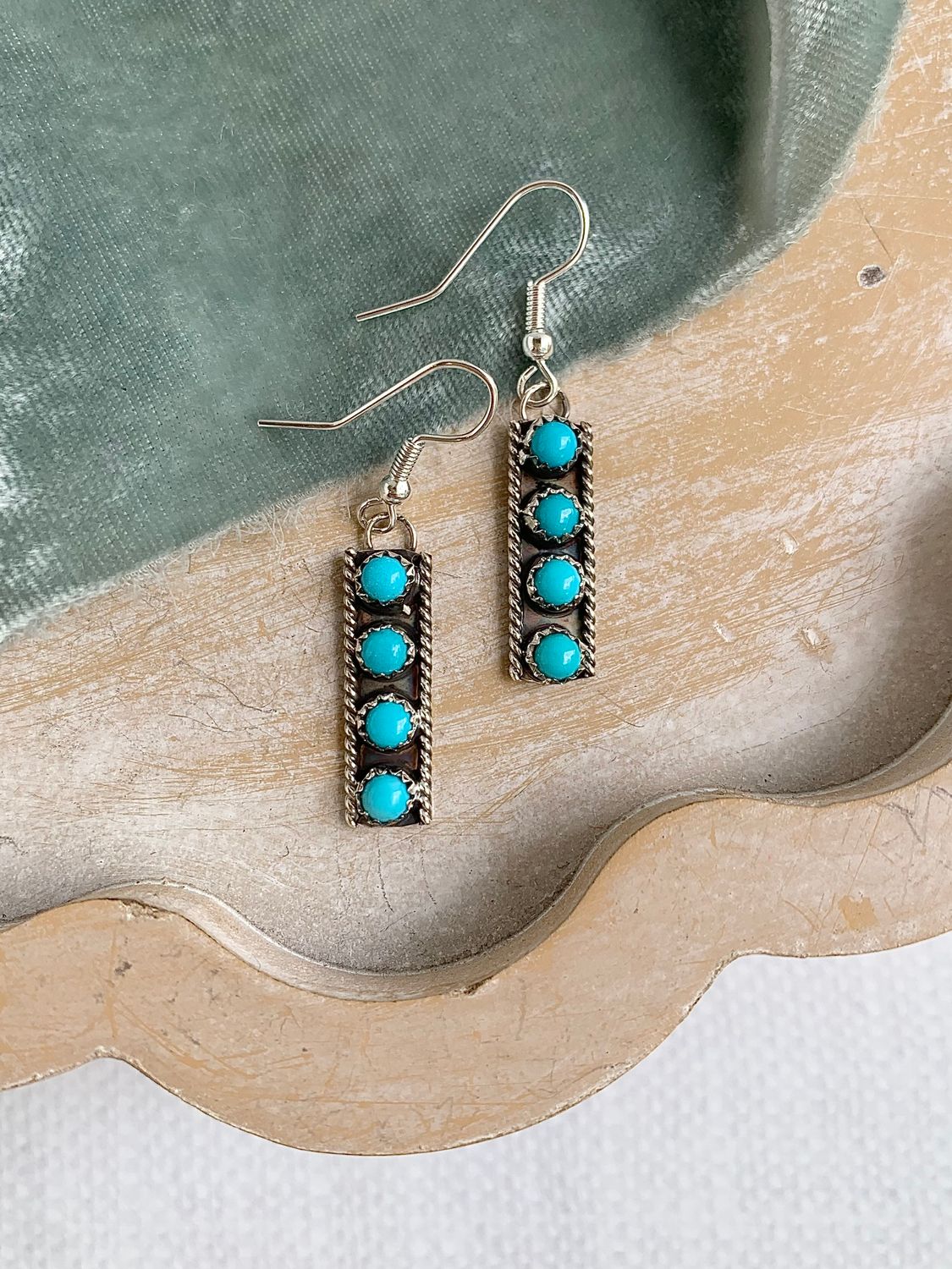 Navajo turquoise silver bar earring