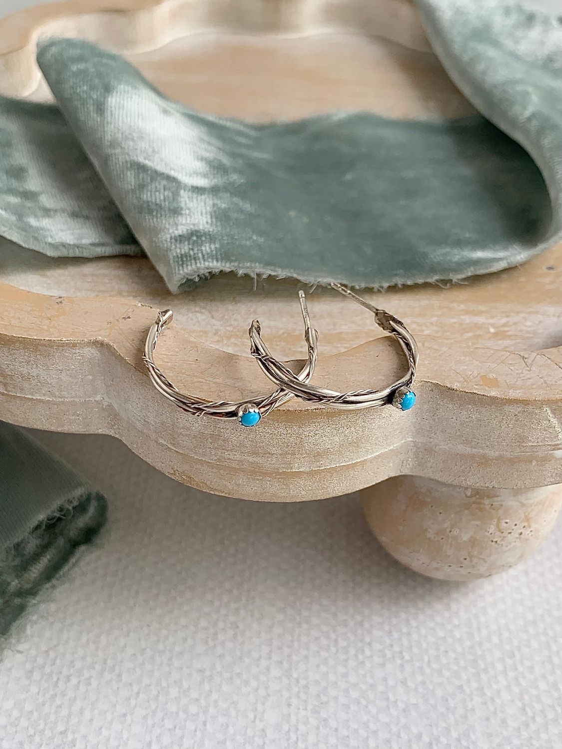 Single turquoise silver hoop