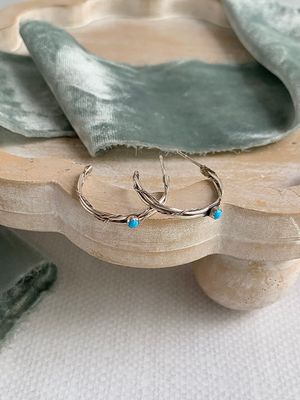 Single turquoise silver hoop