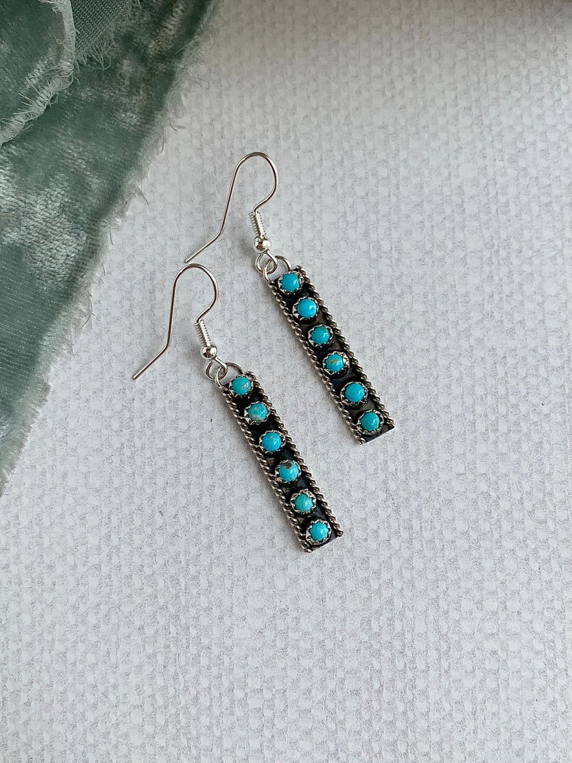 Six Turquoise Silver Bar Earring