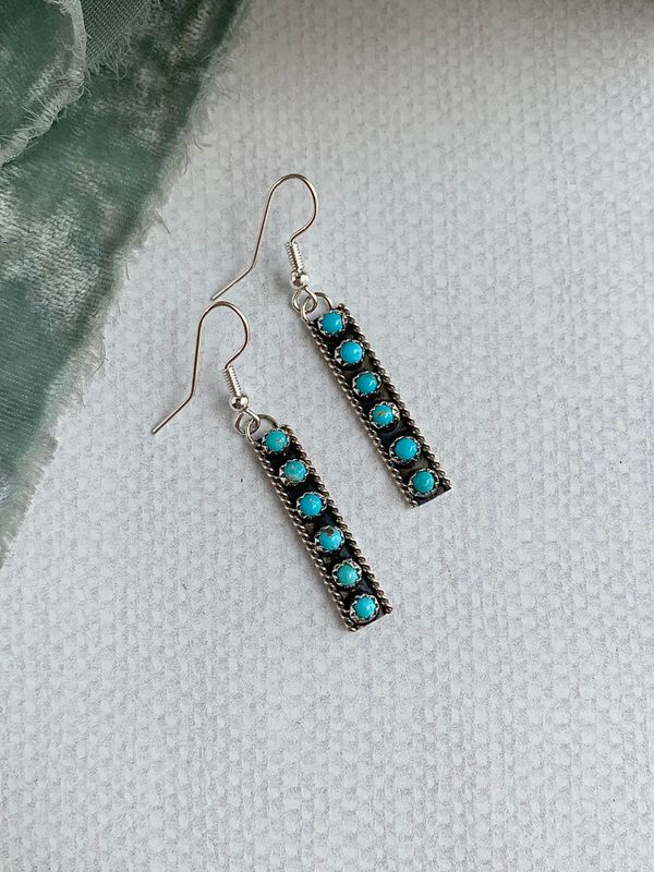 Six Turquoise Silver Bar Earring