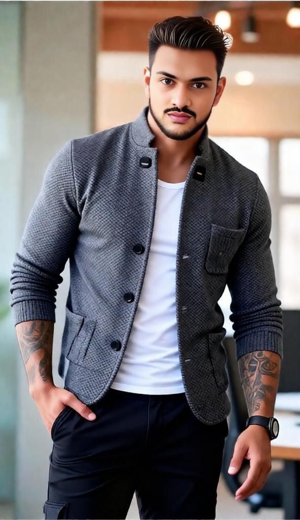 Amazon Independent Station Men's Clothing European And American Men's Casual Suit Collar Long-Sleeved Pocket Shirt Men's Top Coat Sweater