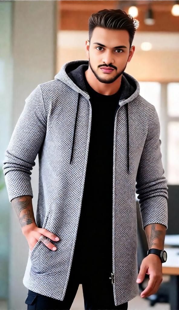 Autumn And Winter Hooded Sweater Men's Mid-Length Loose-Fitting Oversized Sweater Coat Knitted Cardigan Men's Top