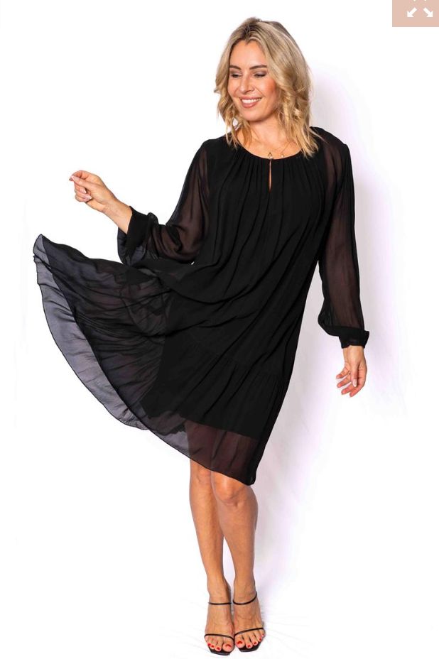 Chantel Black Chiffon Dress L
