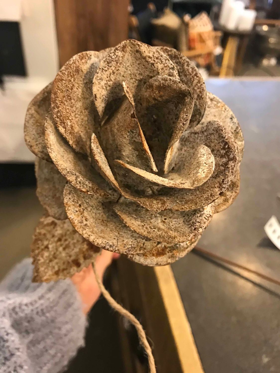 Aged Metal Open Rose Bud