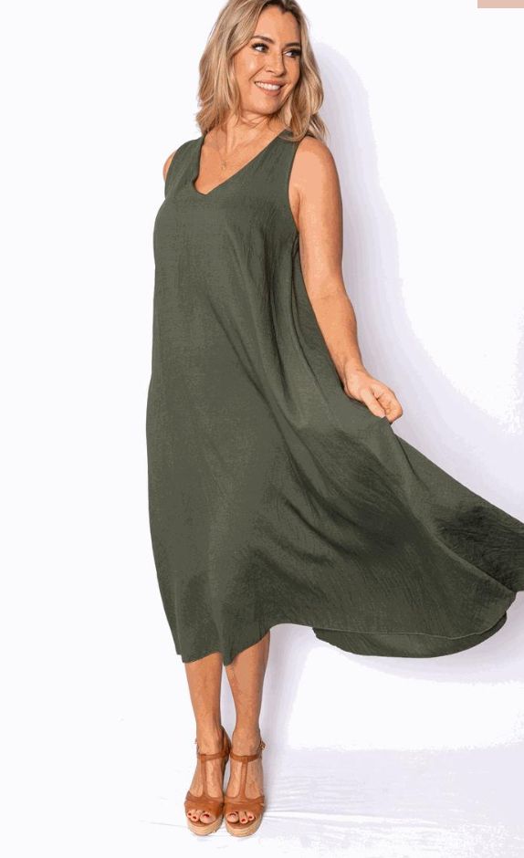 A line V Dress - Khaki