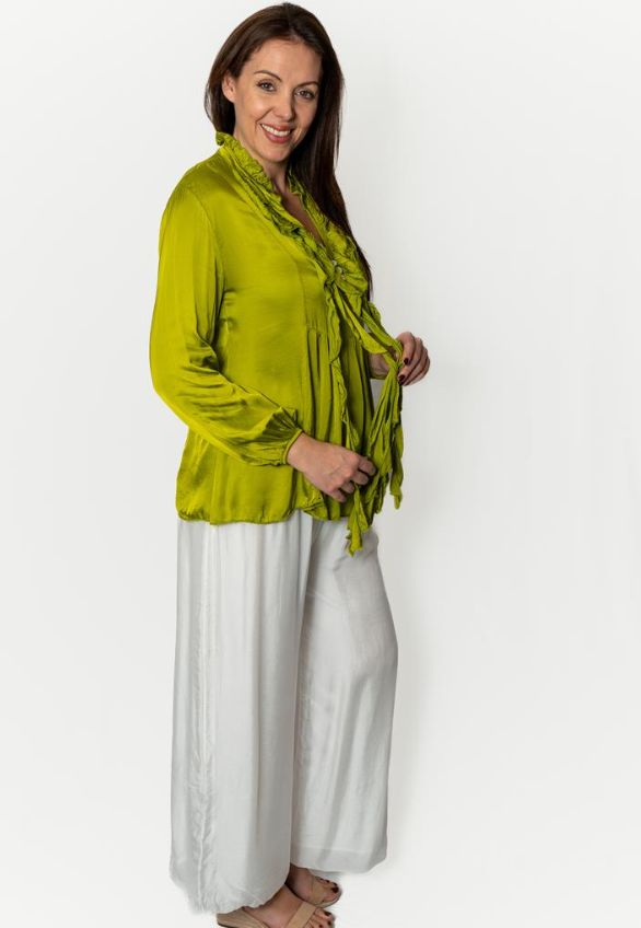 Satin Frill Top - Olive