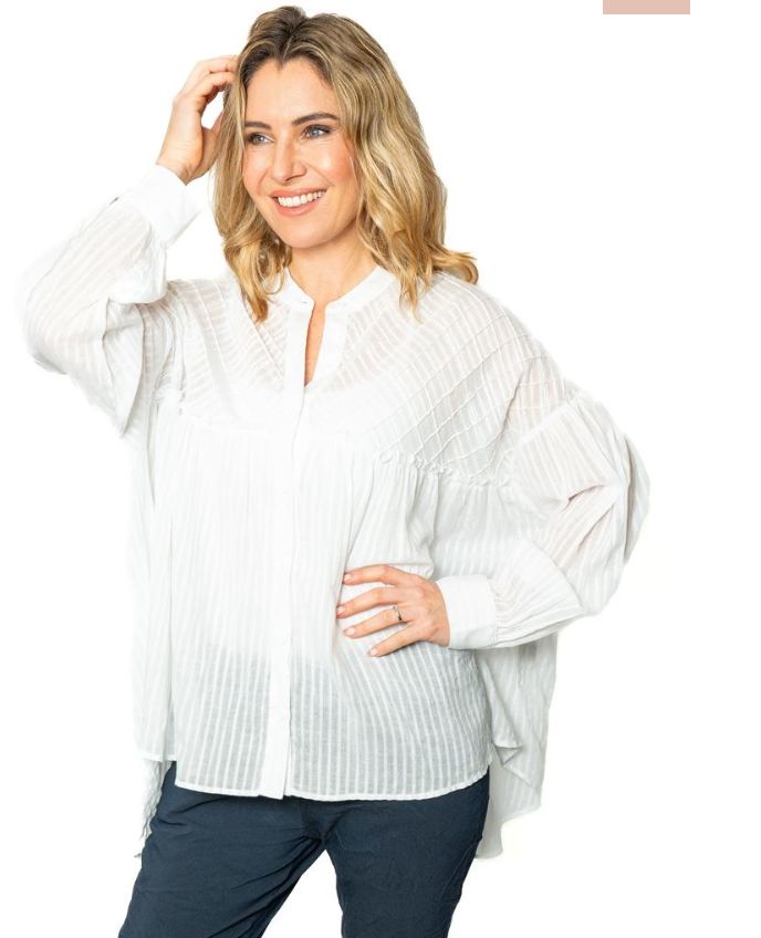 Pleated Cotton Shirt - white