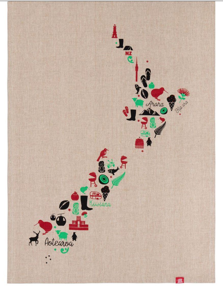 NZ Map Chatter Tea Towel