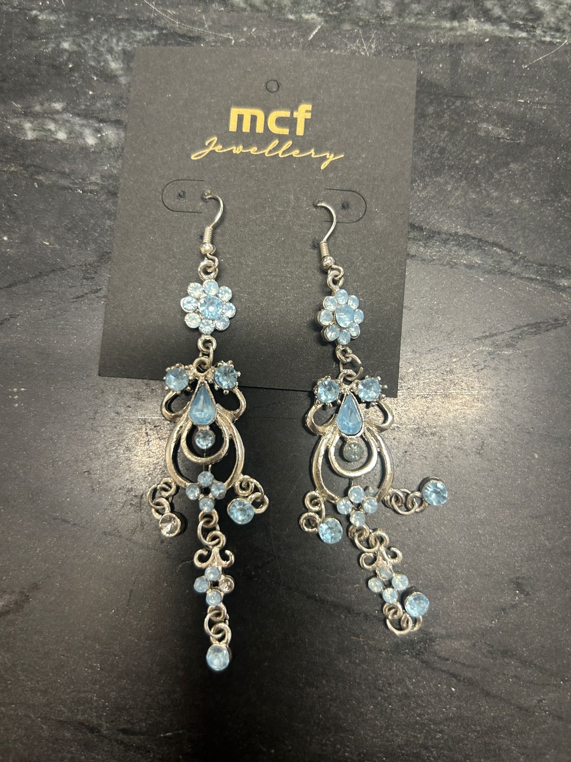 Blue Sparkly Long Earrings