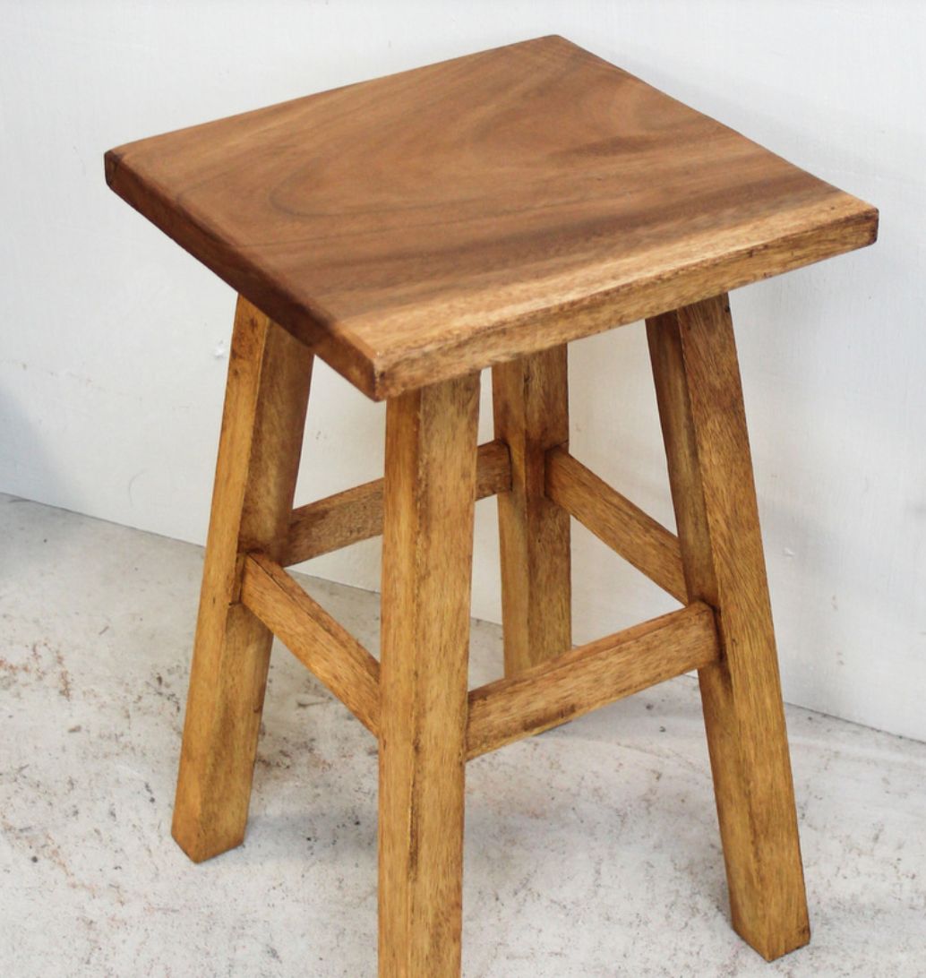 Wood Stool Tall Square Top