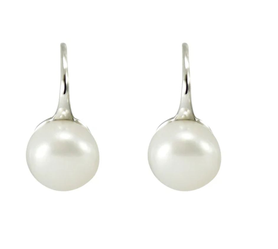 White Pearl Silver Hook Earrings