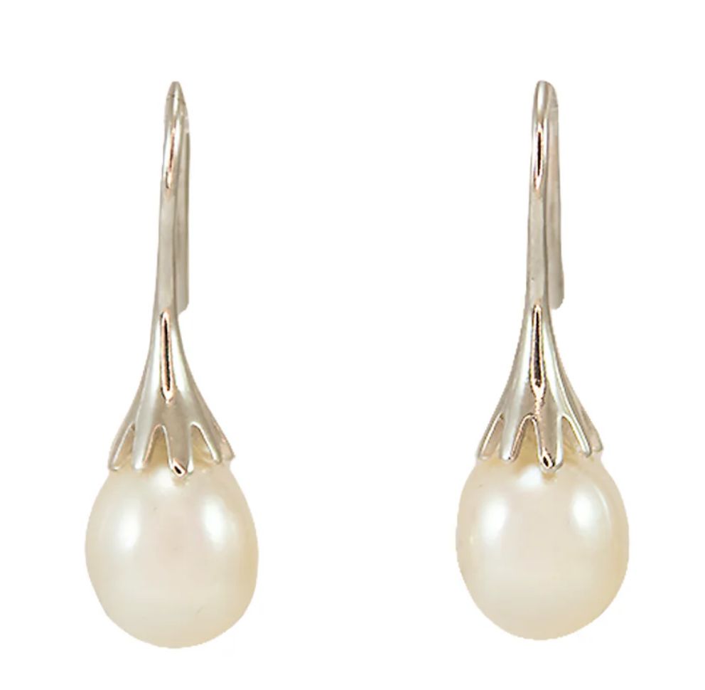 White Pearl Earrings on Silver