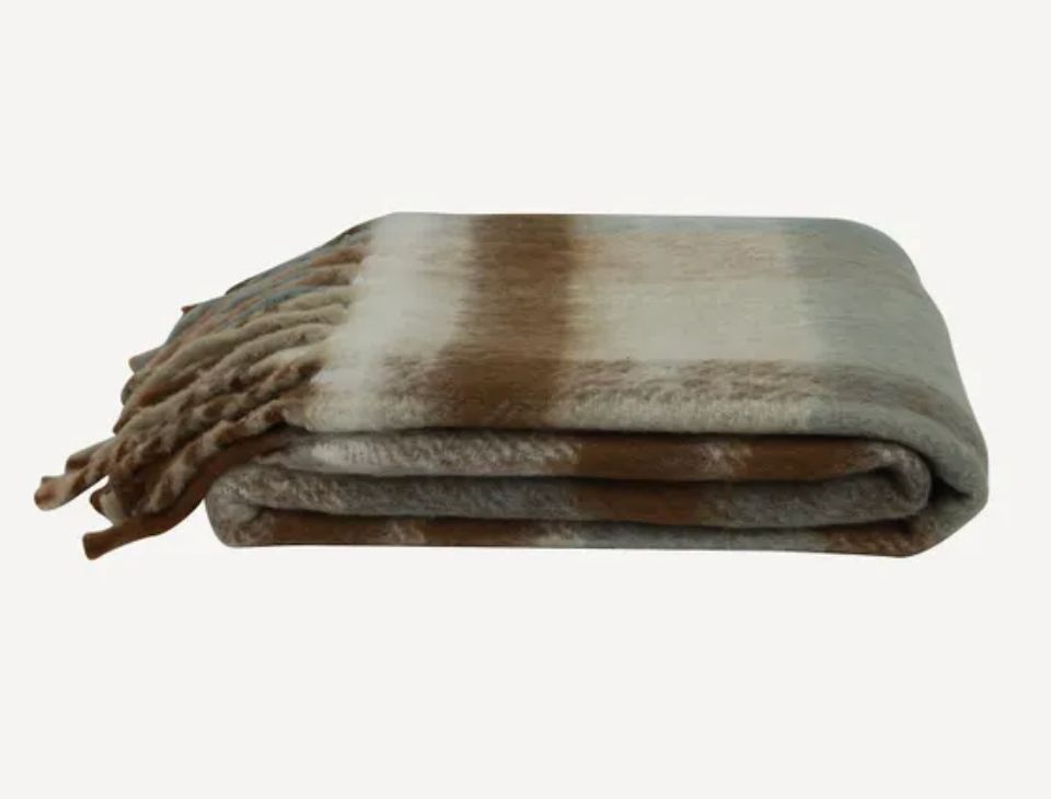 Blue Brown Plaid Tassel Throw