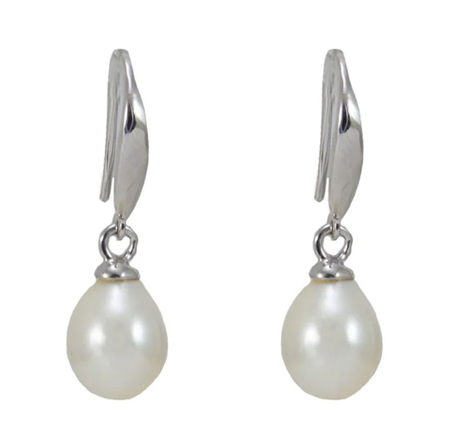 White Pearl &amp; Silver Drop Earring