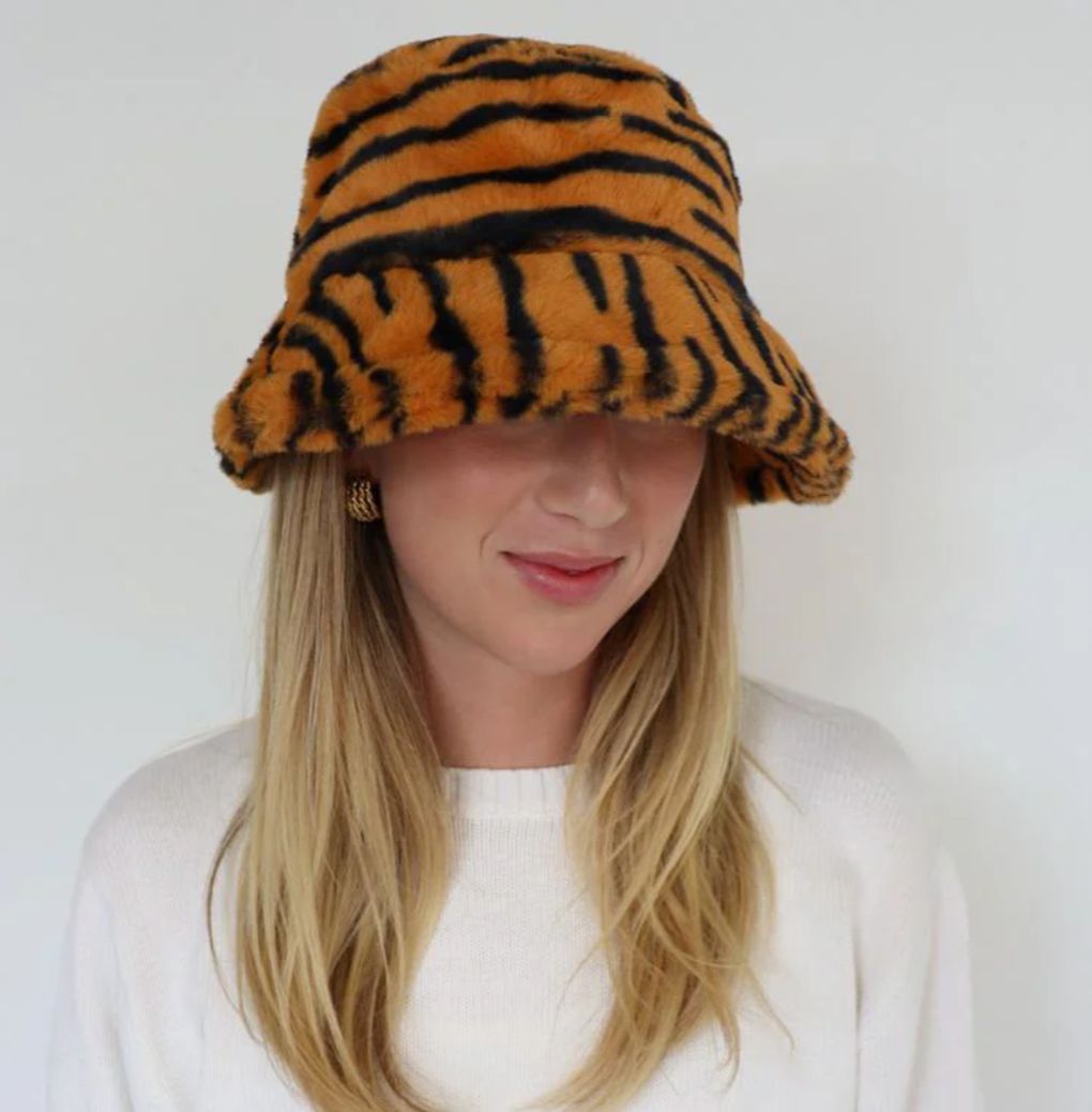 Faux Fur Bucket Hat Tiger
