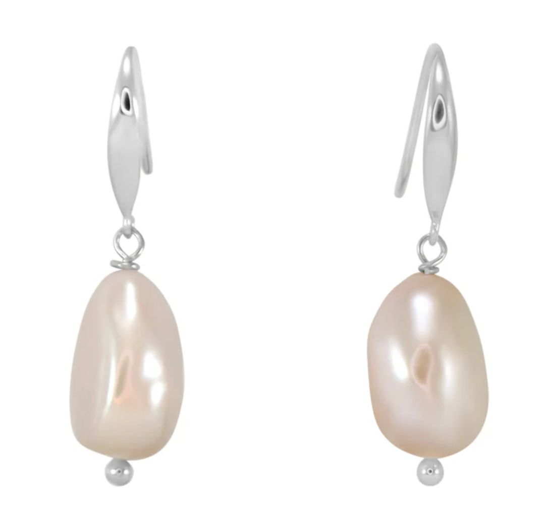 Pink Baroque Pearl Earrings - Silver
