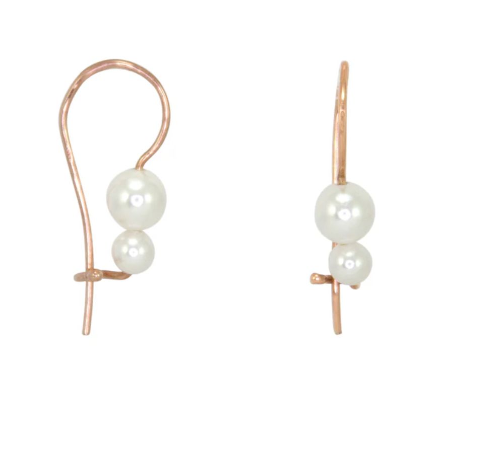 Double Pearl Gold Earrings