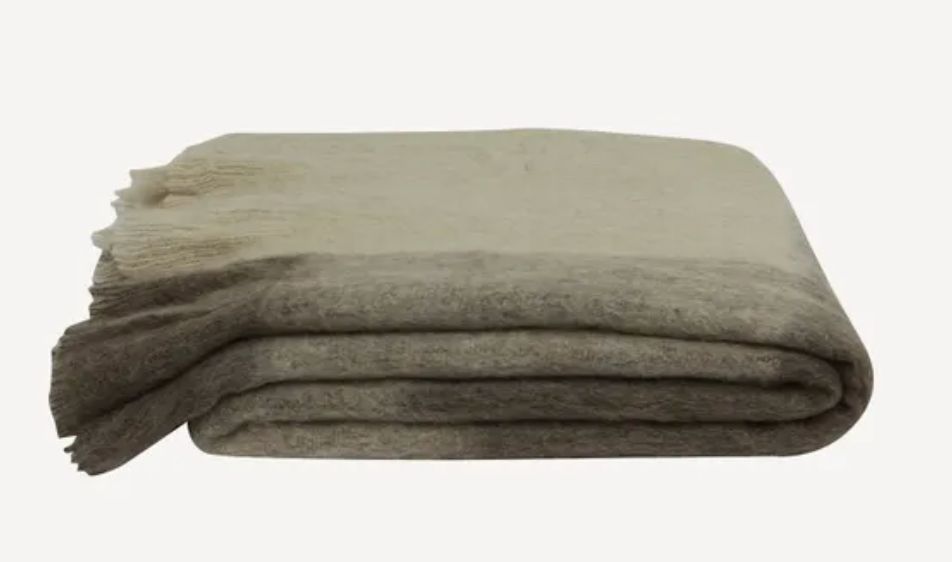 Beige Brown Plaid Fringe Throw