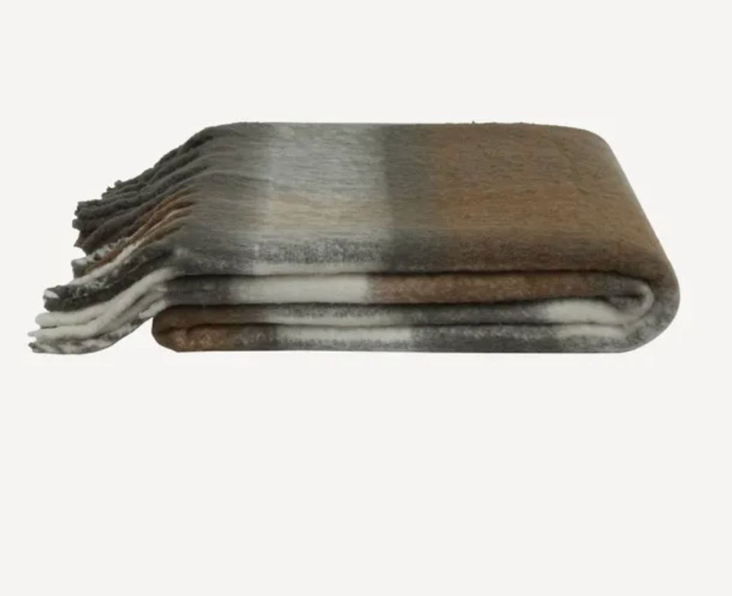 Grey Brown Plaid Tassel Throw