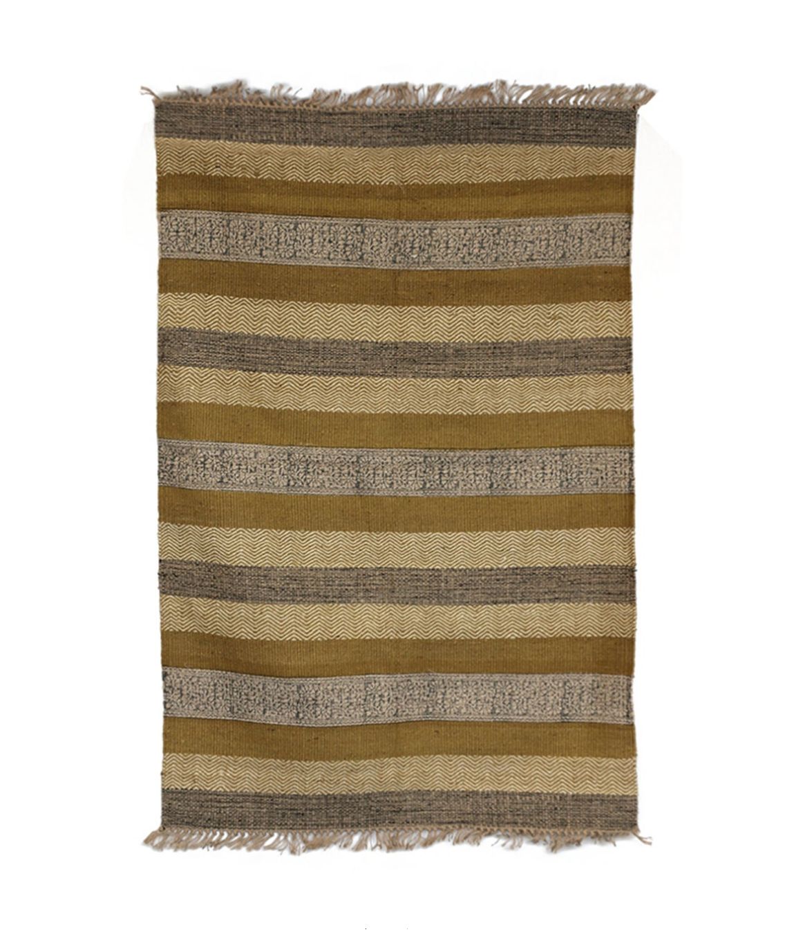 Charteuse &amp; Charcoal Stripe Jute Rug 180x120cm